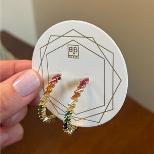 Multicolor Rainbow Stone Zigzag Hoops NEW!